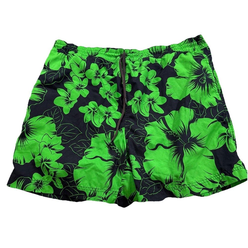 Polo Ralph Lauren Men's Green Black Swim Trunks Vacation Beach Tropical XL‎